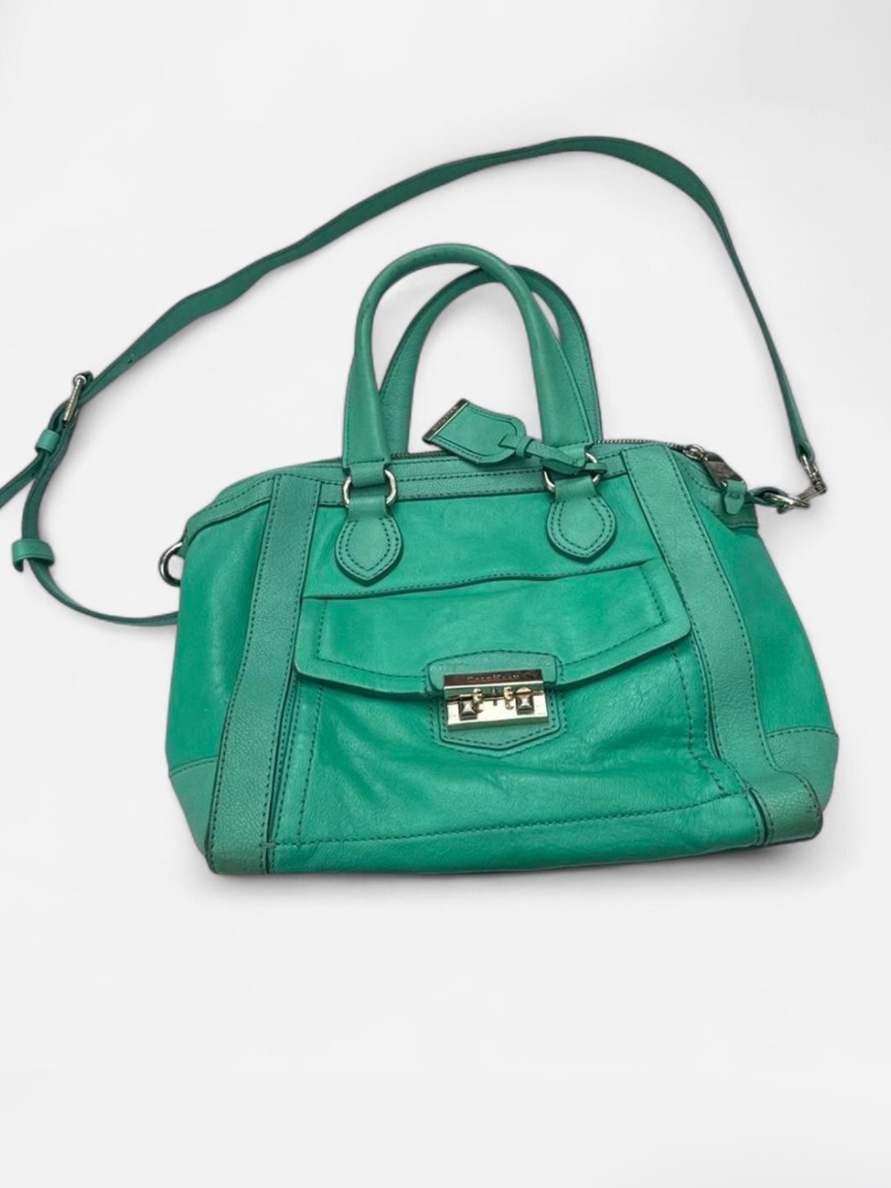 Vintage Cole Haan Green Leather Satchel with Adjustable Strap